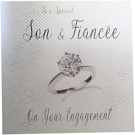 White Cotton Cards Code xlwb221 a un Especial Hijo y Prometida en su Compromiso Hecho a Mano Tarjeta de Compromiso