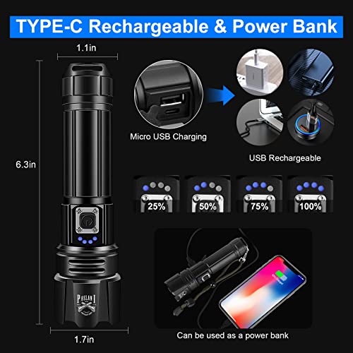 Poslani Flashlights Led High Lumens Rechargeable Xhp70.2 Super Bright 50000 Lumens Flashlight, High Power Tactical Flash Light, Zoomable Handheld Flashlights For Emergency Camping Gift #TOP6