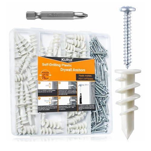 KURUI 140Pcs #8 Self Drilling Drywall Anchors with Screws Kit, Heavy Duty Dry Wall Anchors for...