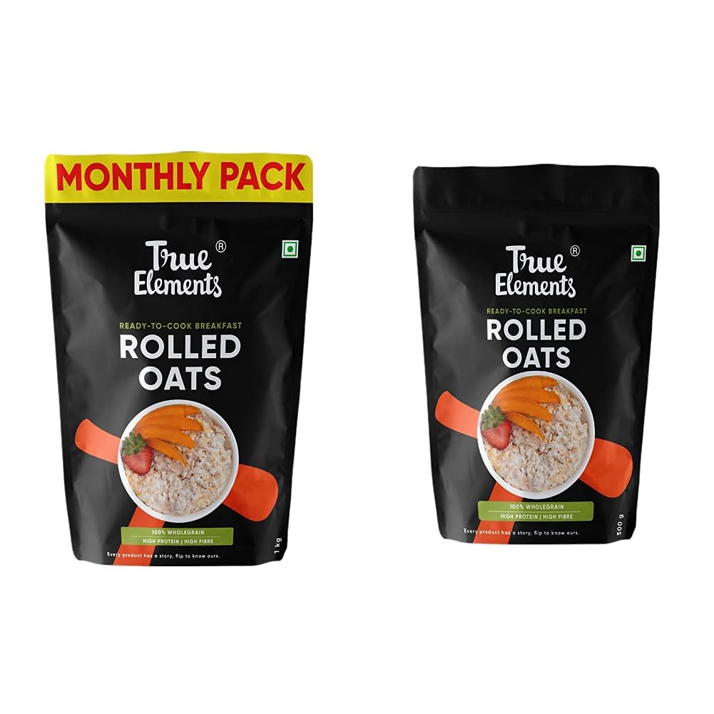 True Elements Rolled Oats Naturally Gluten Free 1 kg - Breakfast Cereal & True Elements Rolled Oats 500g - 100% Wholegrain Breakfast | Gluten Free Oats | Diet Food for Weight Loss-picture-18