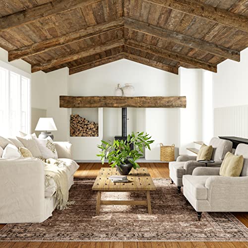 Rugs USA Bayberry Vintage Machine Washable Area Rug - 3x5 Machine Washable Accent Rug Farmhouse Brown for Living Room Bedroom Dining Room Entryway Kitchen