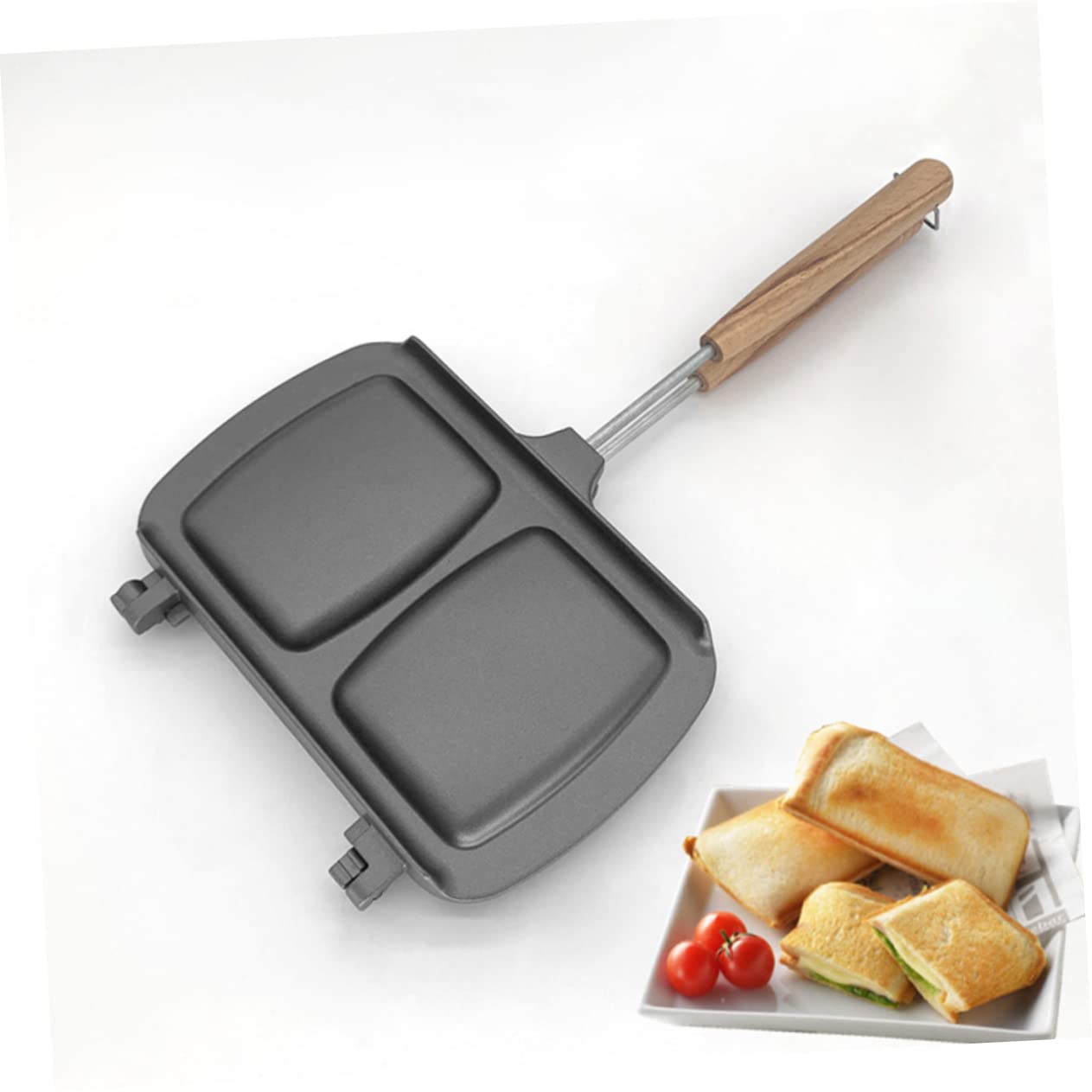 PRETYZOOM Padella Antiaderente per Sandwich Doppia Faccia Manici Smontabili, Piastra per Panini e Toast, Adatta a Fornelli a Gas e Induzione per Cucina e Colazione