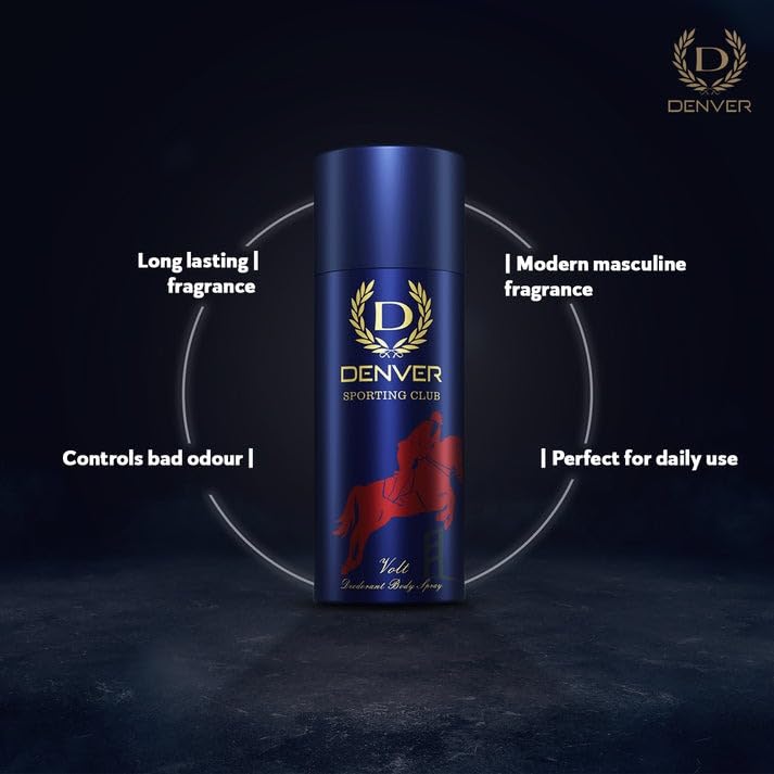Image of DENVER Sporting Club Volt - 165ML Each (Pack of 2) | Long Lasting Deo Spray from Men