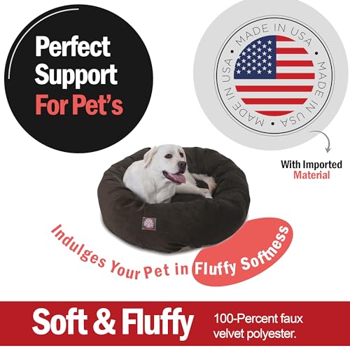 Image of Majestic Pet 40 Inch Micro Velvet Calming Dog Bed Washable - Cozy Soft Round Dog Bed with Spine for Head Support - Fluffy Donut Puppy Mat 40x29x9 (inch) Large - Storm (2025)