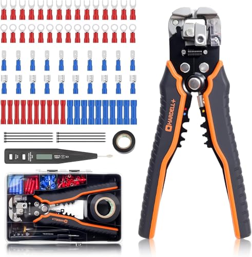 HARDELL+ Wire Stripper Tool, 3-in-1 Automatic Wire Stripper, Self Adjusting Wire Crimping For 10-24 AWG Cables, Electrical Wire Strippers Crimpers With 99PCS Accessory For Stripping, Clamping, Cutting
