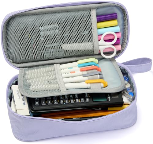 Image of SPACEMATE Pencil Case Pouch Box Bag School Supplies Girls Boys Kids, Cute Preppy Stuff Large Big Capacity Aesthetic Pen Organizer, Back to College Stationary, Purple, Classic Stlye, 1800ml