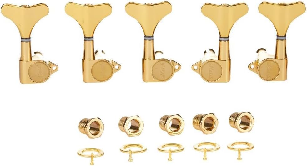 Left Handed 5 String 18:1 Sealed Bass Tuners Lefty Bass Guitar Tuning Keys Pegs Bass Tuning Machines Compatible with Ibanez/Yamaha Style Acoustic/Electric Bass Black with Gold 3L/2R