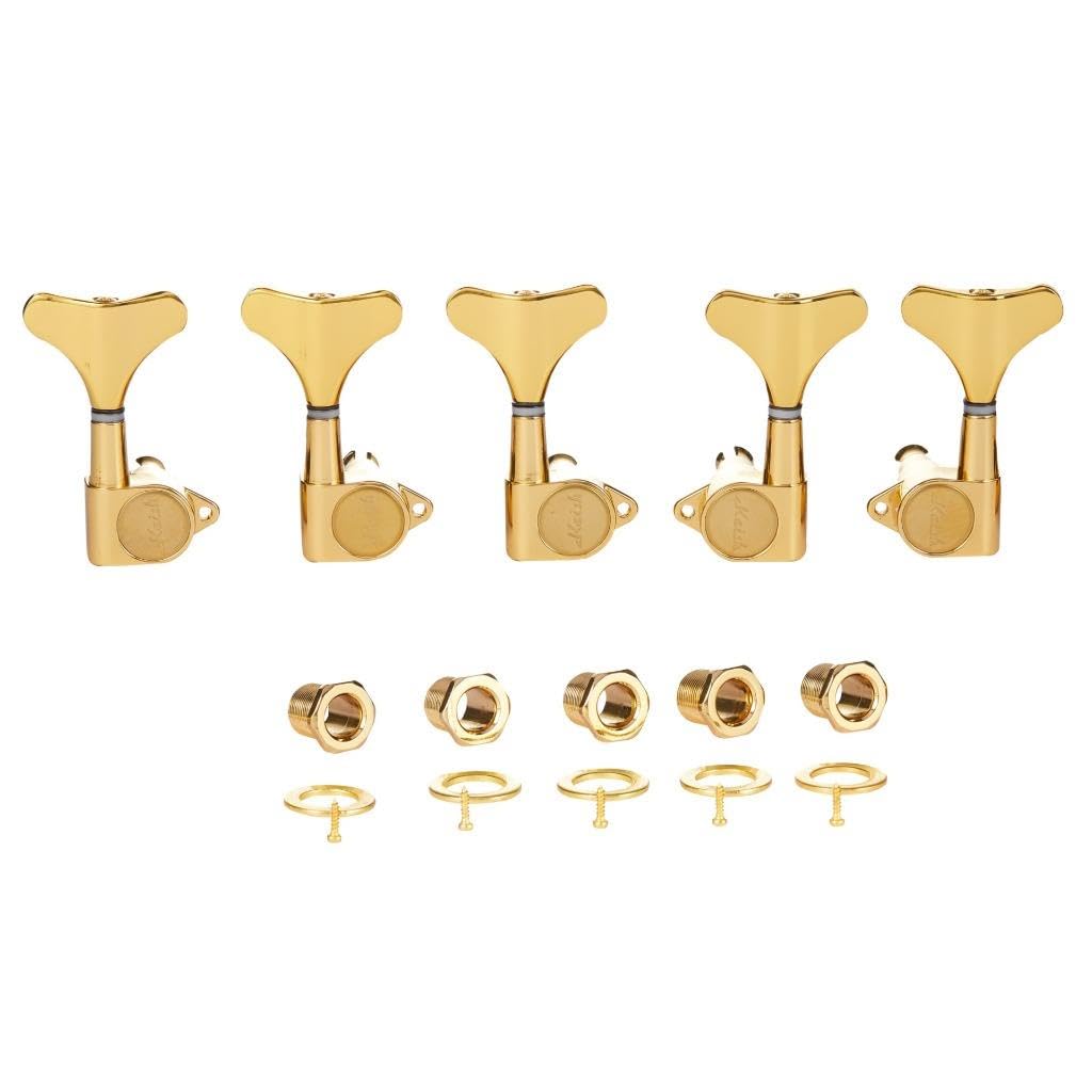5 String 18:1 Sealed Bass Tuners Bass Guitar Tuning Keys Pegs Bass Tuning Machines Compatible with Ibanez/Yamaha Style Acoustic/Electric Bass Gold 3R/2L
