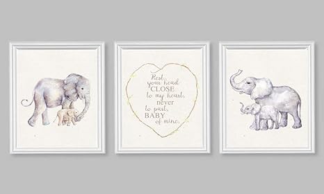 amazon com nursery art elephant wall print dumbo quote rest your head close to my heart set of 3 8x10 baby