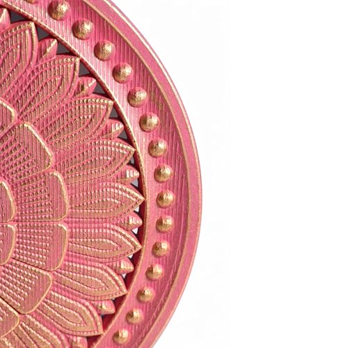 Image of Art Street Ganesha Wall Plaque with Floral Design, MDF Round Plaque, Pink & Gold Decor, Laser-Cut Lord Ganesha Idol for Pooja Room, Living Room, or Office, Religious Wall Hanging, 30x30 cm