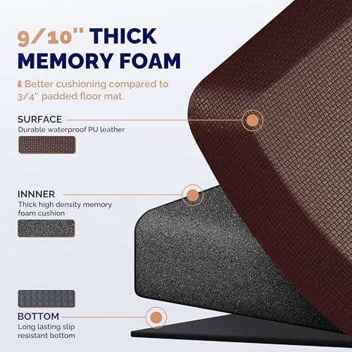 Image of FEATOL Anti Fatigue Mat for Standing, 9 /10 Extra Thick Ergonomic Standing Desk Mat, Comfort Memory Foam Standing Mat at Home,Office All Day (20 inch x 32 inch, Brown, 1PC)