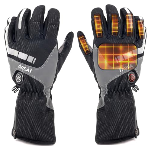 Beheizbare Motorradhandschuhe Skihandschuhe beheizt 4000mAh Lithium Akku. 3 Wärmestufen. Bis zu 4 Stunden Wärme. Inkl. USB Ladekabel. Herren Damen Unisex. Touch-Display fähiges Finger-Material. (L)