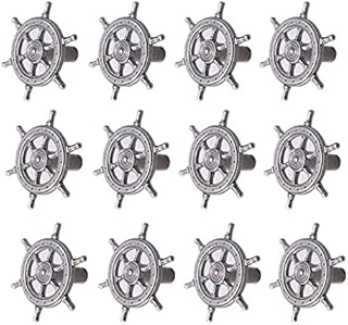 Pack of 12 Nautical Rudder Wheel Knobs Cupboard Dresser Wardrobe Cabinet Ships Handles Retro Silver Knobs Furniture Drawer...