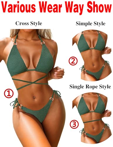 Image of Women Bikini Set Metal Ring Two Piece Swimsuit | Various Wear Way,High Elasticity Breathable Fabric,Cross Strap Design Bathing Suit Swimwear