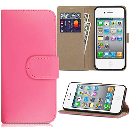 Pro_Gadgets_LTD For iPhone 4 / 4s Premium Leather Wallet Case with [Kickstand] [Card Slots] [Magnetic Closure] Flip Cover Pink