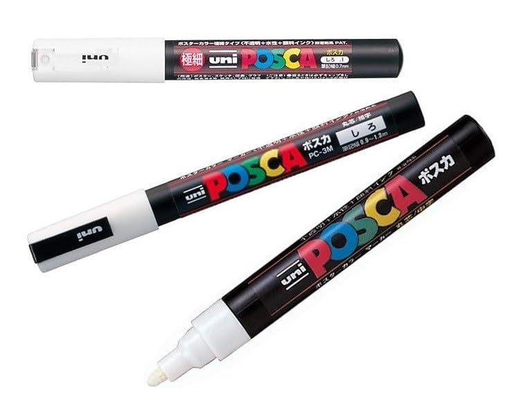 Amazon.com: Uni Posca white markers set - 3 kind of Paint