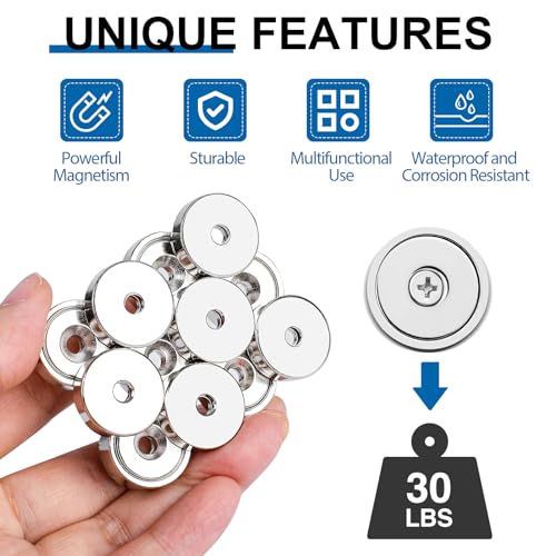 Image of LOVIMAG Strong Neodymium Rare Earth Magnets, 30LBS-24 Pack | Heavy Duty Cup Magnet with Countersunk and Screws for Tool Room, Kitchen Doors, Wall Mounting, Office
