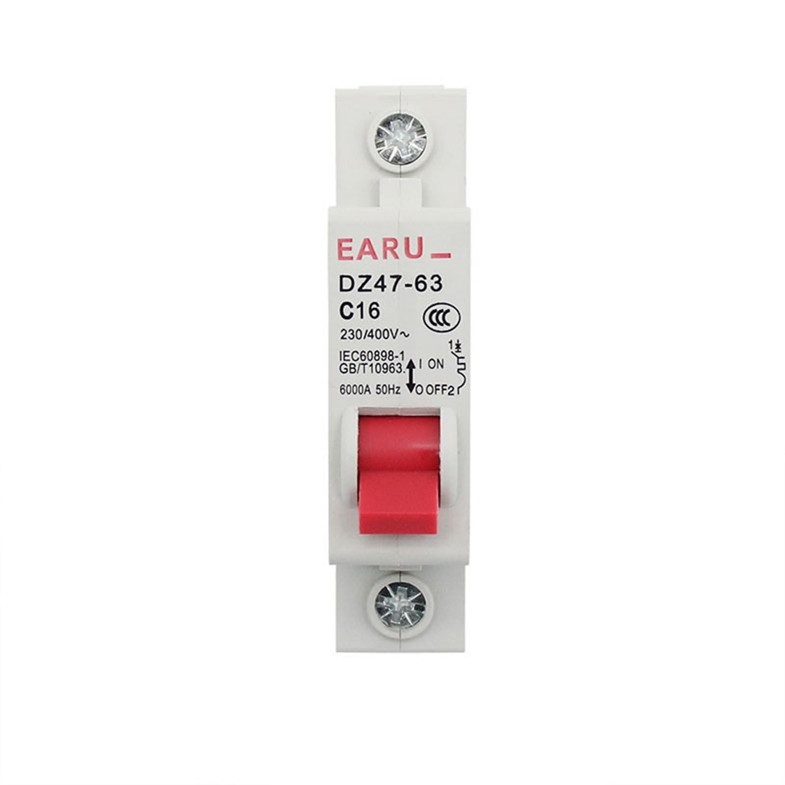 Mini wyłącznik automatyczny 1P AC MCB DZ47-63 C Typ 230/400V ~ 50HZ/60HZ, 3A 6A 10A 16A 20A 25A 32A 40A 50A 63A, montaż na szynie DIN 35 mm (1P 16A)