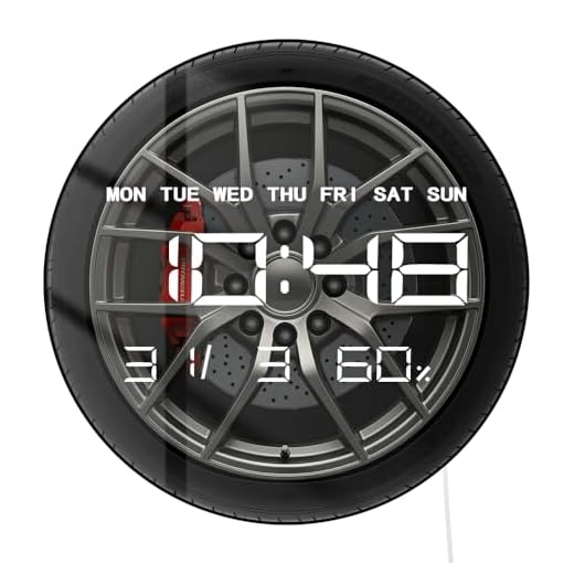 23+ Creative Car Room Decor Ideas for Enthusiasts 3 Timethink 12'' Car Wheel Tire Digital Wall Clock Large Display, Tire Shop Electric Wall Clock Smart Dimming, Temperature, 12/24hr, Plug in LED Garage Clocks for Men Car Guys Automotive Mechanic Shop