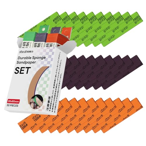 stedi Schleifschwamm für Modellbau, 3 mm, Hobby-Modellwerkzeuge, Handschleifblock, wasserdicht, nass und trocken, wiederverwendbar, Körnung #1000#1200#1500, 30 Blatt