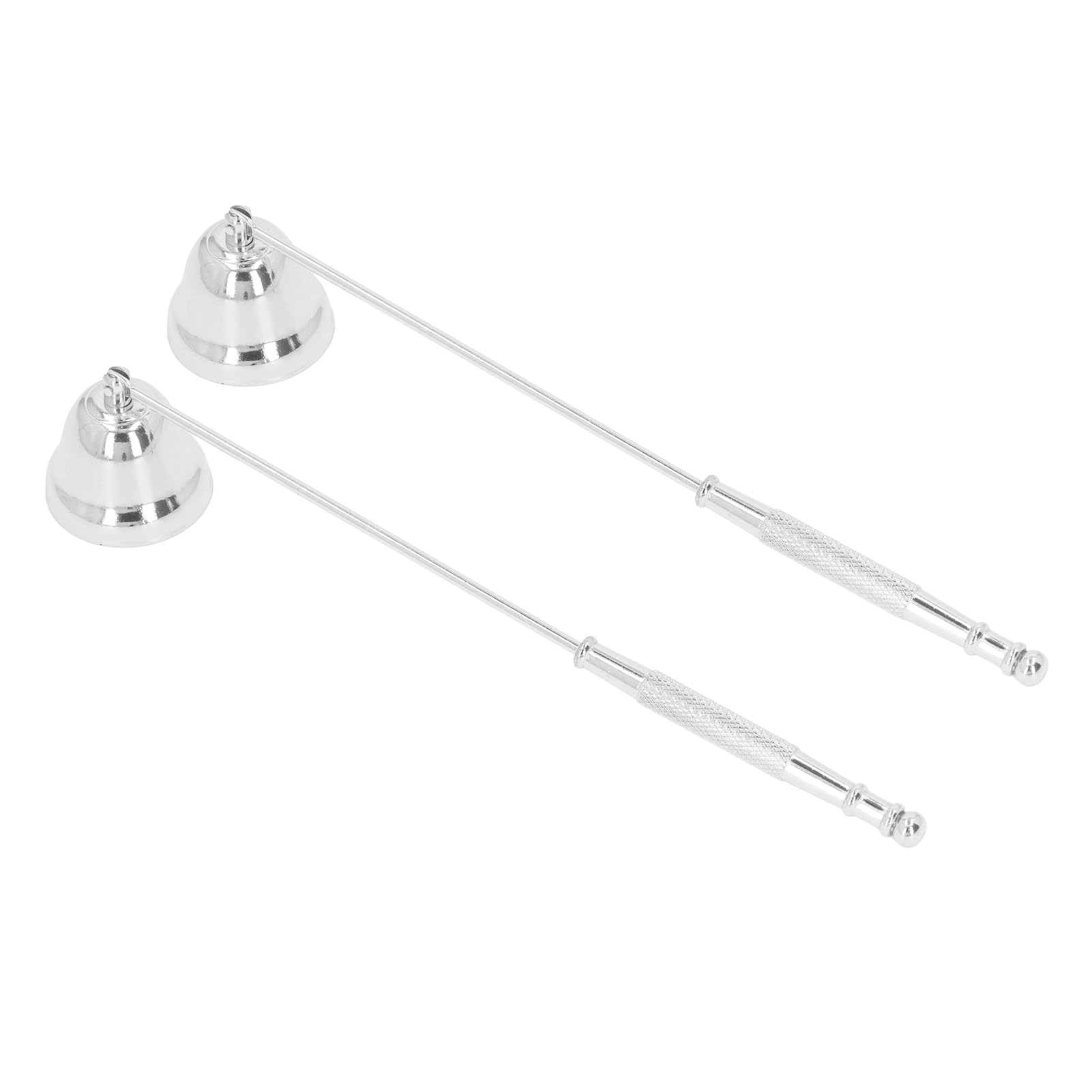 Fydun Candle Snuffer, 2PCS Snuffer Extinguisher with Bellshaped Candle Extinguisher Cover Wick Candlesnuffers Long Handle Wick Accessory Extinguishing Tool (Silver)