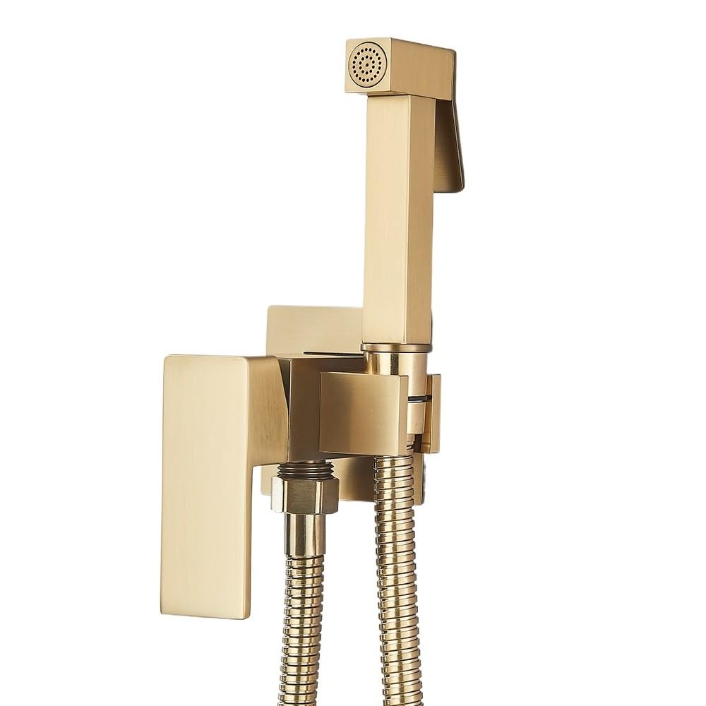ZYCHSJXA Bidet Toilet Sprayer Faucet Brass Ducha Higienica Hot Cold Water Mixer Tap Faucets(Brushed Gold)