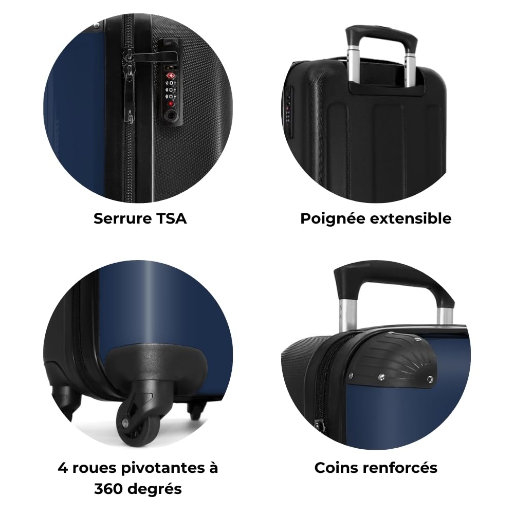 NoBoringSuitcases.com Valise Cabine Personnalisable, Bagage Pas Cher, Petit Modèle de Voyage 55x35x25cm (Football - Uniforme Domicile France 2022 - Bleu Foncé)