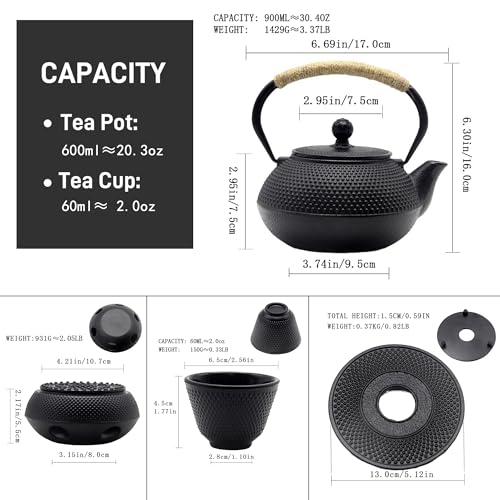 30.4oz Small Cast Iron Teapot Set with Candle Warmer, Japanese Tea Kettle for Stovetop Safe, Black Teapot and Tea Cup Set, Tea Pot with Strainer for Loose Leaf(900ml) by YJX - Image 5