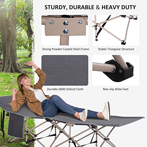 Outsunny Folding Camping Cots For Adults With Carry Bag, Side Pocket, Outdoor Portable Sleeping Bed For Travel Camp Vacation, 330 Lbs. Capacity, Gray #TOP4
