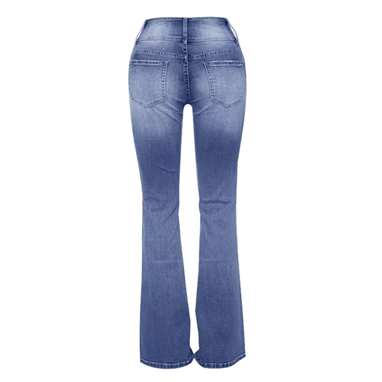 Generisch Pantalones vaqueros de verano para mujer, pantalones vaqueros para mujer, pierna ancha, pantalones vaqueros informales con bolsillos, pantalones de mezclilla, cintura alta, elásticos