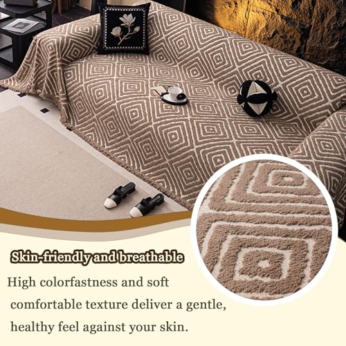 Plaid doux en peluche courte pour canapés couleur lightbrown texturée - 3