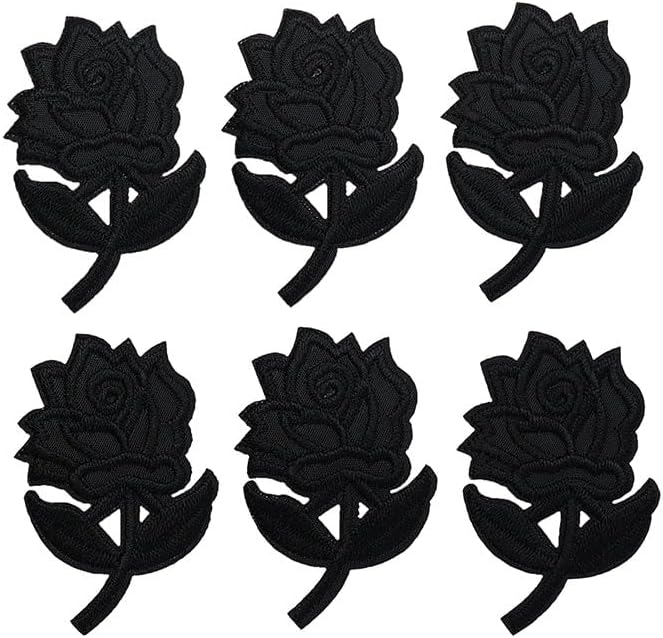 Adult Rose Embroidery hot melt Adhesive Patch Clothes Bag Home Textile Decorative Clothing Accessories (6 Small Black Roses)