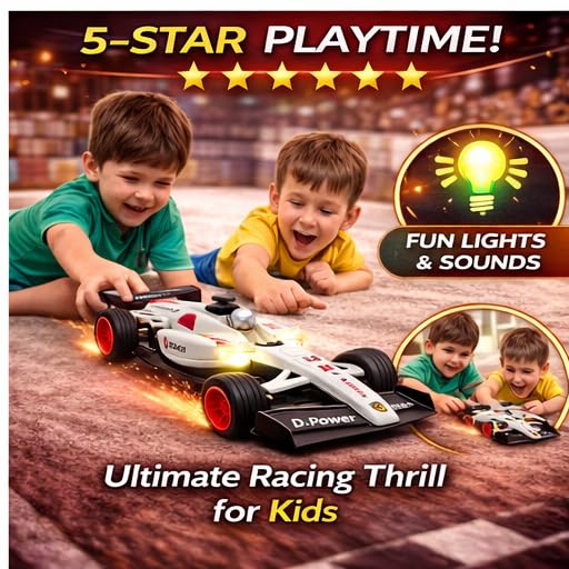 Image of PLUSPOINT F1 Friction Powered Race Car Toy for Kids, Formula1 Car with Light and Sound Push and Go F1 Racing Speed Vehicle for Toddlers, Kids, Boys & Girls
