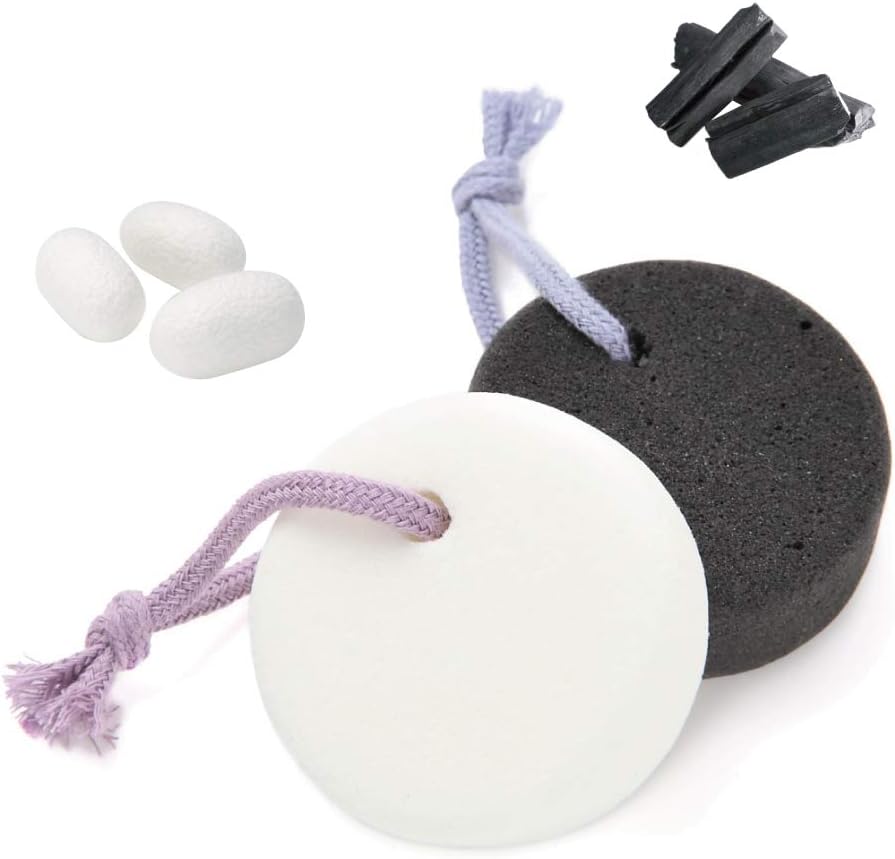 Pumice Stone for Feet, Body, Hands [Made in Japan] Silk or Charcoal Plus Hyaluronic Acid Essence Blended for Extra Fine Smooth Finish, Soft Foot Pumice Scrubber (2 pcs Set (Charcoal and Silk))