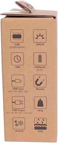 Miniatura 10 de klarus WL3 - Luz de trabajo magnética para campamento, 1500 lúmenes altos, 13500 mAh de alta capacidad, 6 modos de luz, luces LED portátiles