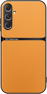 Kepuch Coque pour Samsung Galaxy S24 FE – Case Housse Étui Plaque de Métal Intégrée Litchi Grano – Jaune