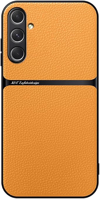 Kepuch Case Compatible for Samsung Galaxy S24 FE - Litchi Grain Magnetic Holder Built-in Metal Plate Cover Bumper - Yellow