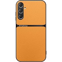 Kepuch Case Compatible for Samsung Galaxy S24 FE - Litchi Grain Magnetic Holder Built-in Metal Plate Cover Bumper - Yellow