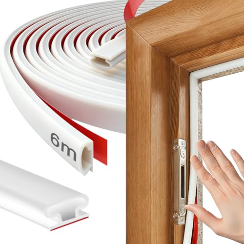 6M×10mm Burlete Puerta,Burletes para Puertas,Goma Puerta Casa,Burlete Ventana, Tira Sellado Ventana,Impermeable,Autoadhesiva,Material de Goma,6mm de Espesor (Blanco)