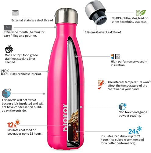 Image of BJPKPK 17 oz Insulated Water Bottle, Stainless Steel Flask, Leak Proof