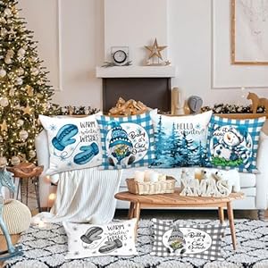 Lanpncute18x18christmasthrowpillowcoverssetof4gnomesnowmandecorativeholidaypillowcasecushioncover18x18forindoorhomebedroomsofacouchxmasdecorblue Urban Country Home Decor Lanpn cute 18×18 christmas throw pillow covers set of 4 gnome snowman decorative holiday pillow case cushion cover 18 x 18 for indoor home bedroom sofa couch xmas decor blue urban country home decor