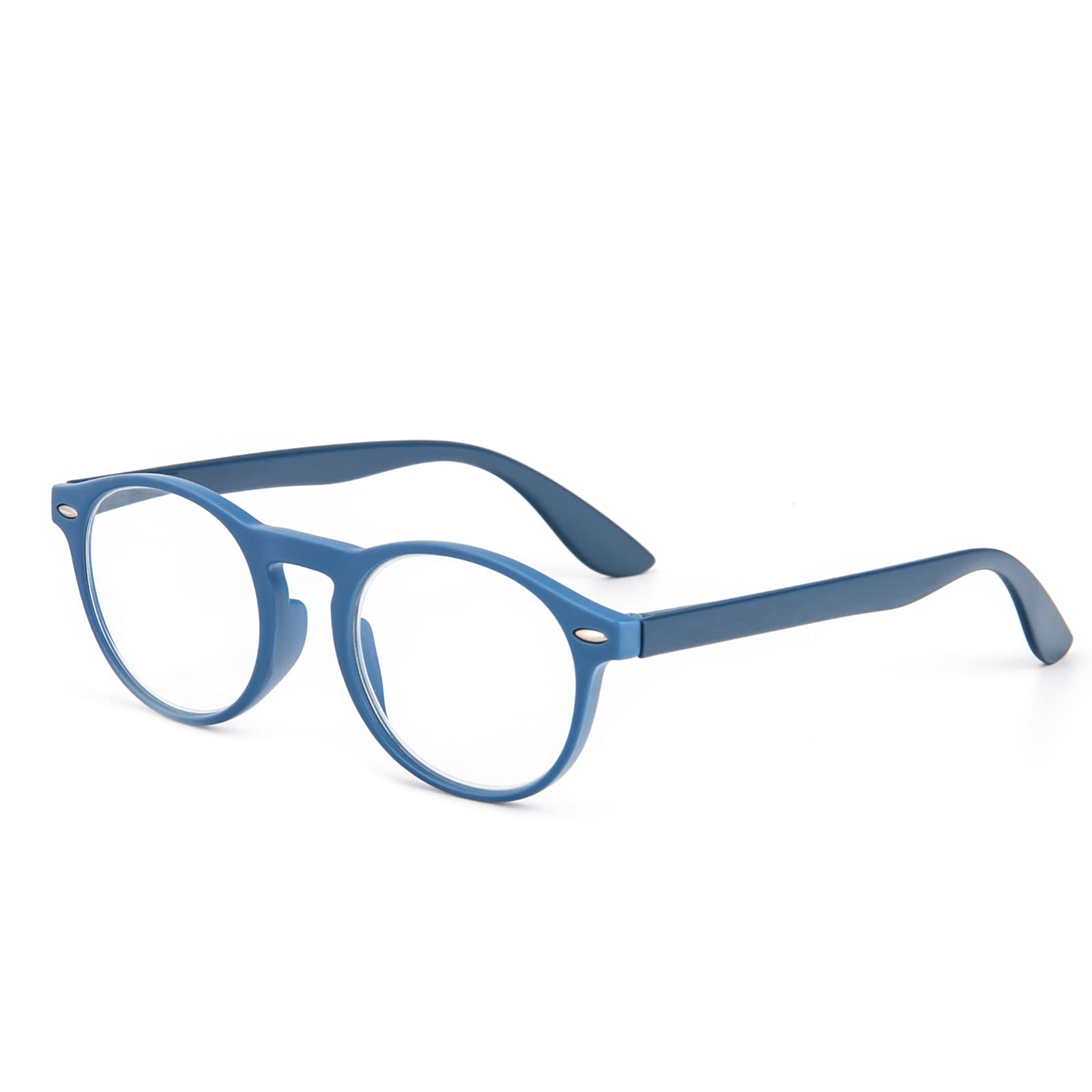 MMOWW Gafas de Lectura con Filtro Anti Luz Azul para Ordenador, Gafas Redondas de Moda para Hombres y Mujeres con Bisagra de Resorte Antifatiga (Azul, 2.5)