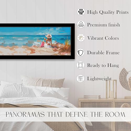 Image of PAINTINGMANTRA Girl Enjoying on Beach Summer Vacation Wall Art Framed Luxury Paintings for Home Decoration, Living room, Bedroom and Office Decoration (99x38 CM)