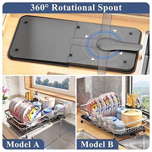 Dish Drying Rack, Expandable(12.8"-21.5") Dish Racks For Kitchen Counter, Large Dish Rack With Drainboard, Dish Drainer Organizer With Utensil Holder, Cup Rack (Silver) #TOP2