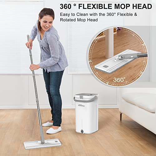 Ventifan Flat Mop And Bucket Set, Hands Free Flat Floor Mop,Separates Dirty And Clean Water,Wet And Dry Use,Self Cleaning Flat Mops For Floor Cleaning, Mop And Bucket System #TOP4