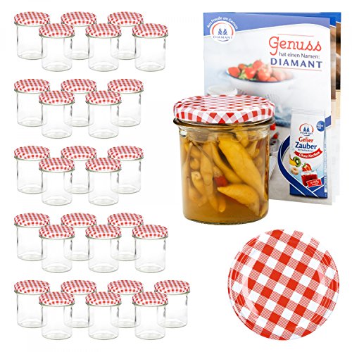 Van Well 30er Set Einkochgläser 350 ml Sturzglas Deckel rot-weiß kariert incl. Rezeptheft | Einmachgläser für Obst…