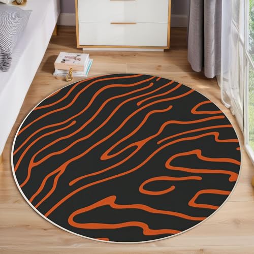 Tapis zèbre abstrait orange noir de 160 cm lavable pour salon