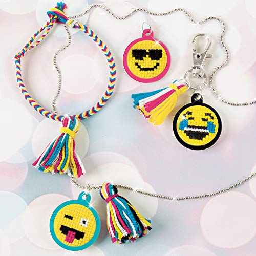 Make It Real – Cross Stitch Emoji Jewelry. DIY Embroidery Emoji Pendant Making Kit for Girls. Arts and Crafts Kit to Design and Create Trendy Emoji Pendants for a Ball Chain Necklace or Key Ring