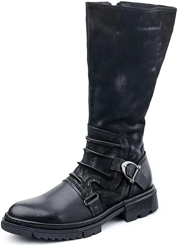 Men's Tall Riding Boots Leather Role Playing Western Cowboy Boots Tall Retro Equestrian Boot Side Zip Motorcycle Combat Boots