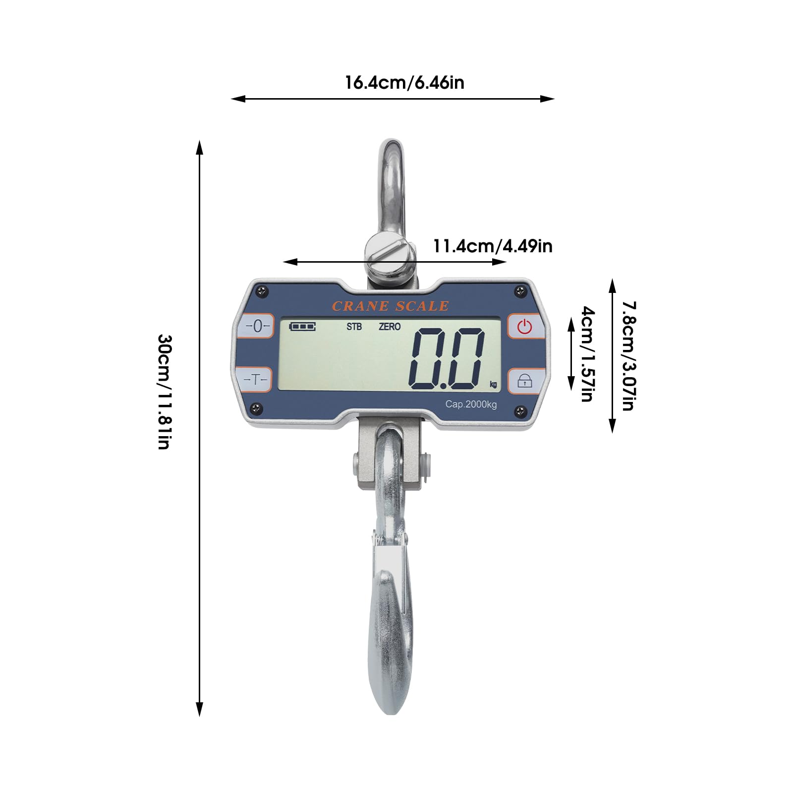 Digital Crane Scale 4400lb, Industrial Digital Hanging Scale with LCD Display Screen, High Accuracy, Heavy Duty Crane Scale for Construction Site Farm Hunting Fishing Outdoor Work (Grey)